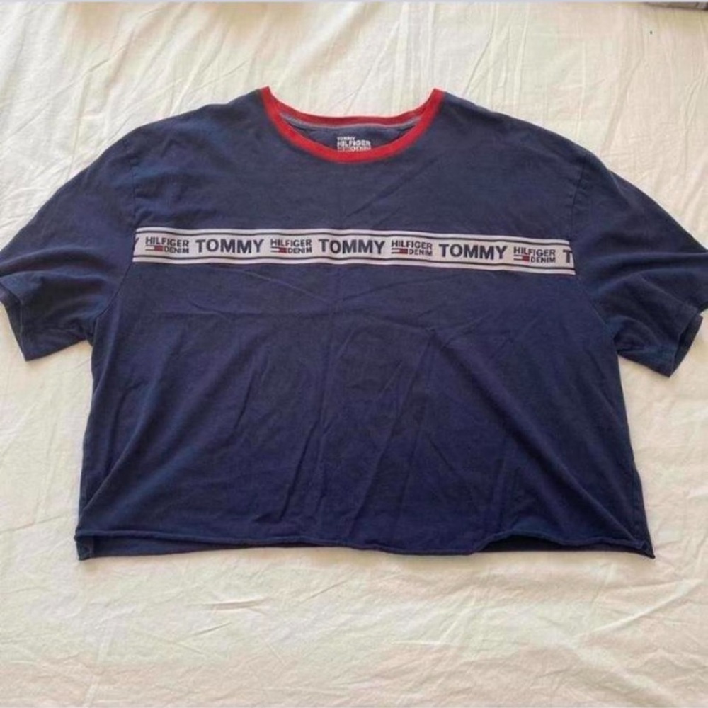 Tommy Hilfiger Blue Tee with Red Trim and Logo Band